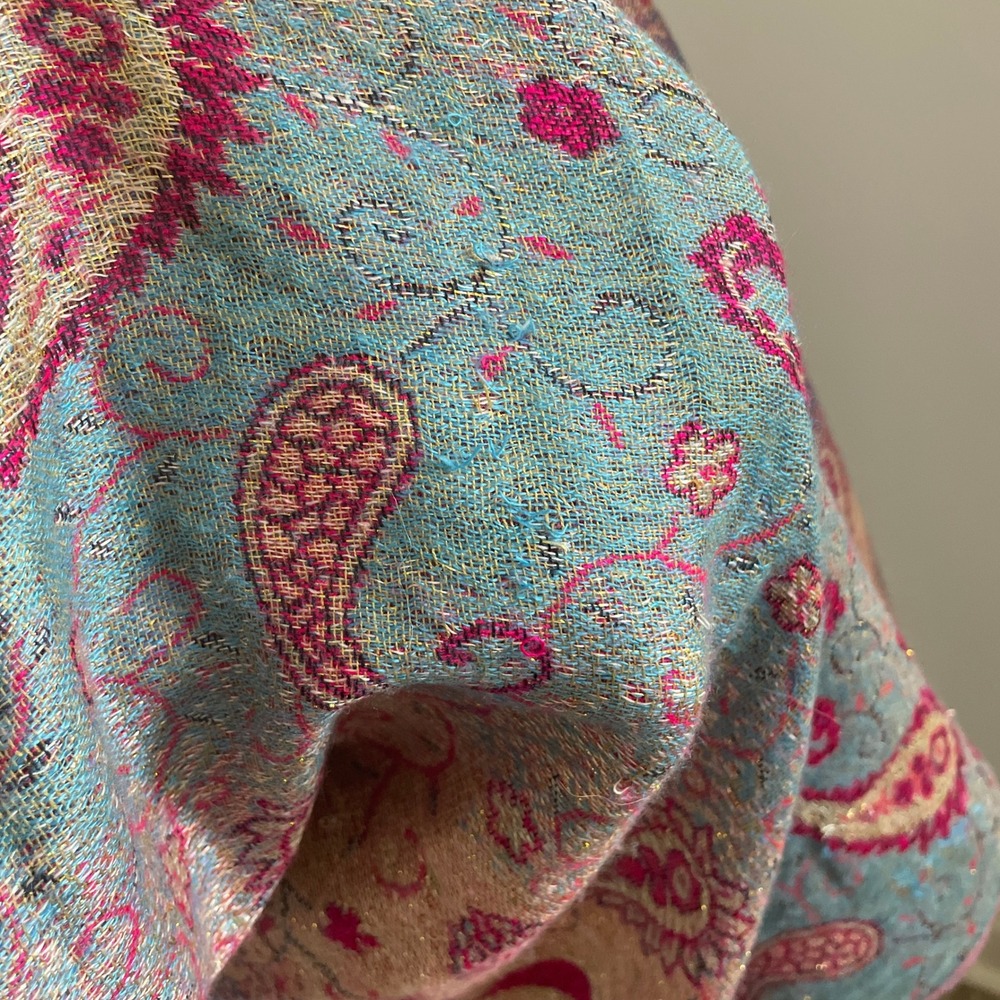 Pashmina Silk Shawl Paisley Print Lightweight Fringe Stole Boho Chic Artsy Wrap - Picture 5 of 12